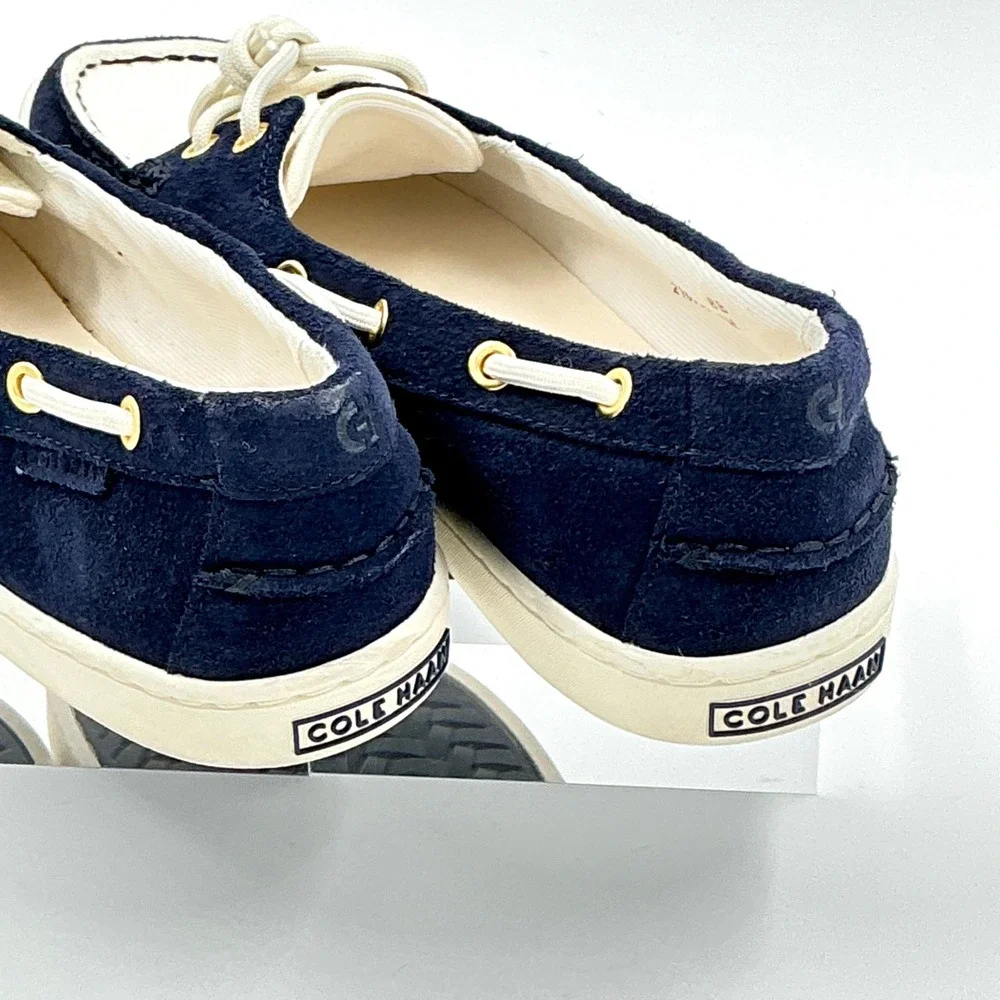 Cole Haan Size 8 Boat Shoe Navy Ivory Suede Lace Up NEW Nantucket $130